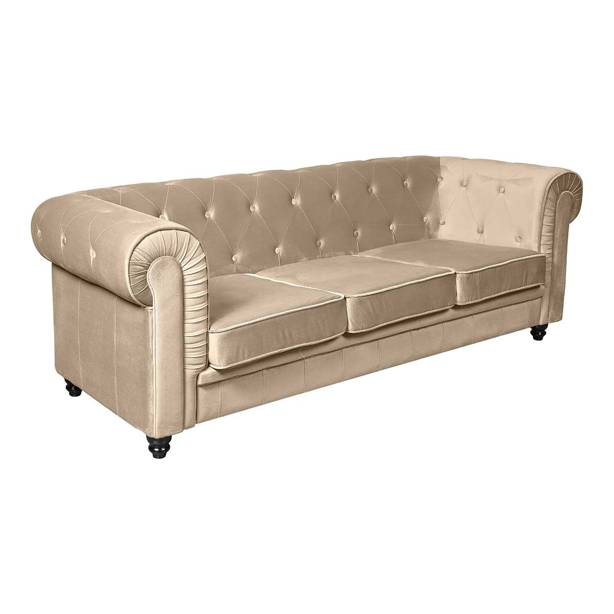 Sofá 3 plazas chesterfield terciopelo beige - Vintahome