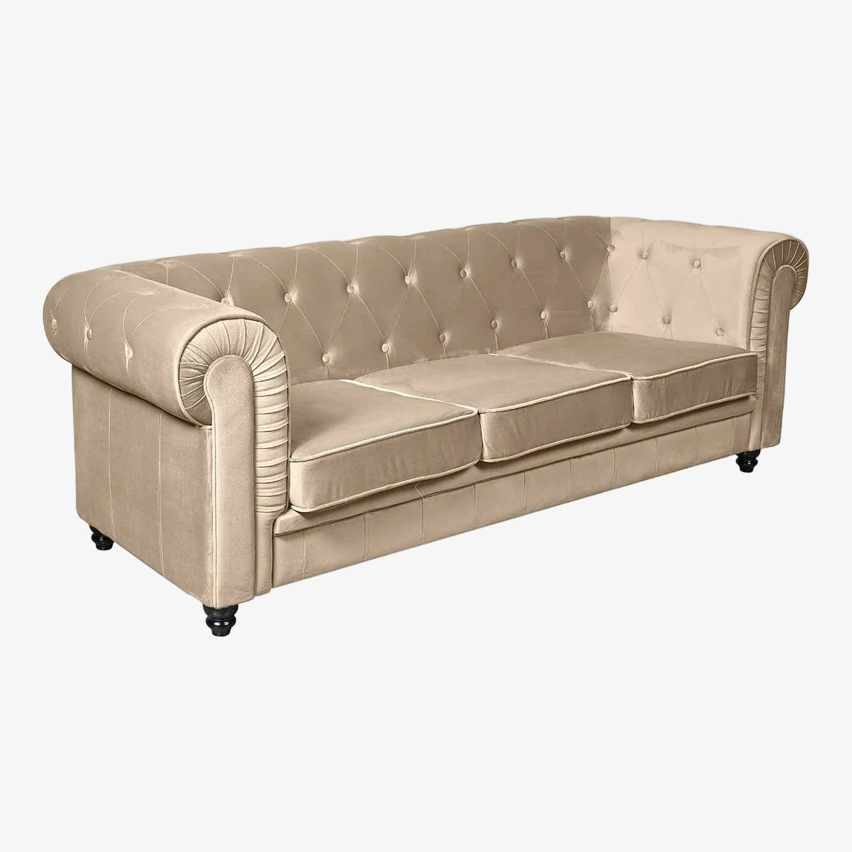 Sofá 3 plazas chesterfield terciopelo beige - Vintahome