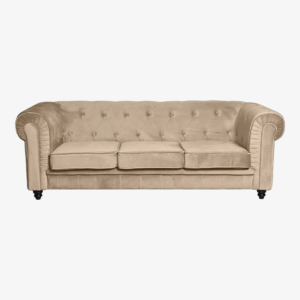 Sofá 3 plazas chesterfield terciopelo beige - Vintahome