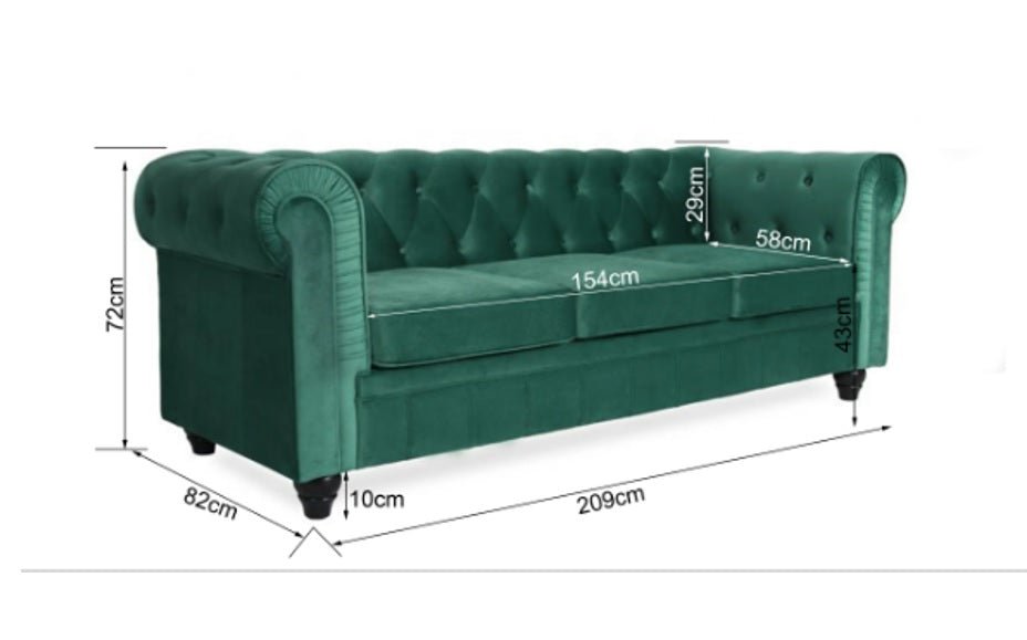 Sofa 3 Quadrate Chesterfield Green Velvet