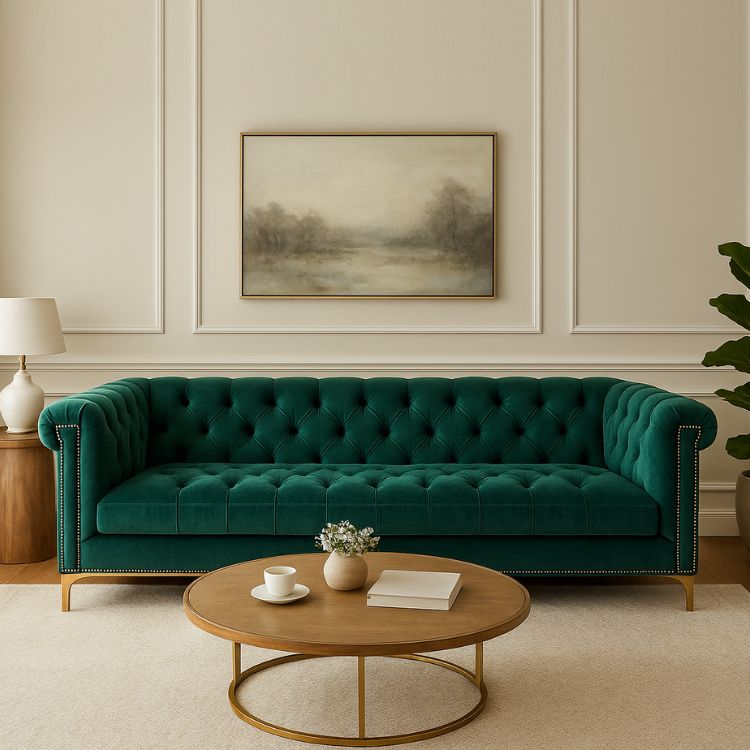 Sofá Chesterfield 3 plazas terciopelo verde - Vintahome