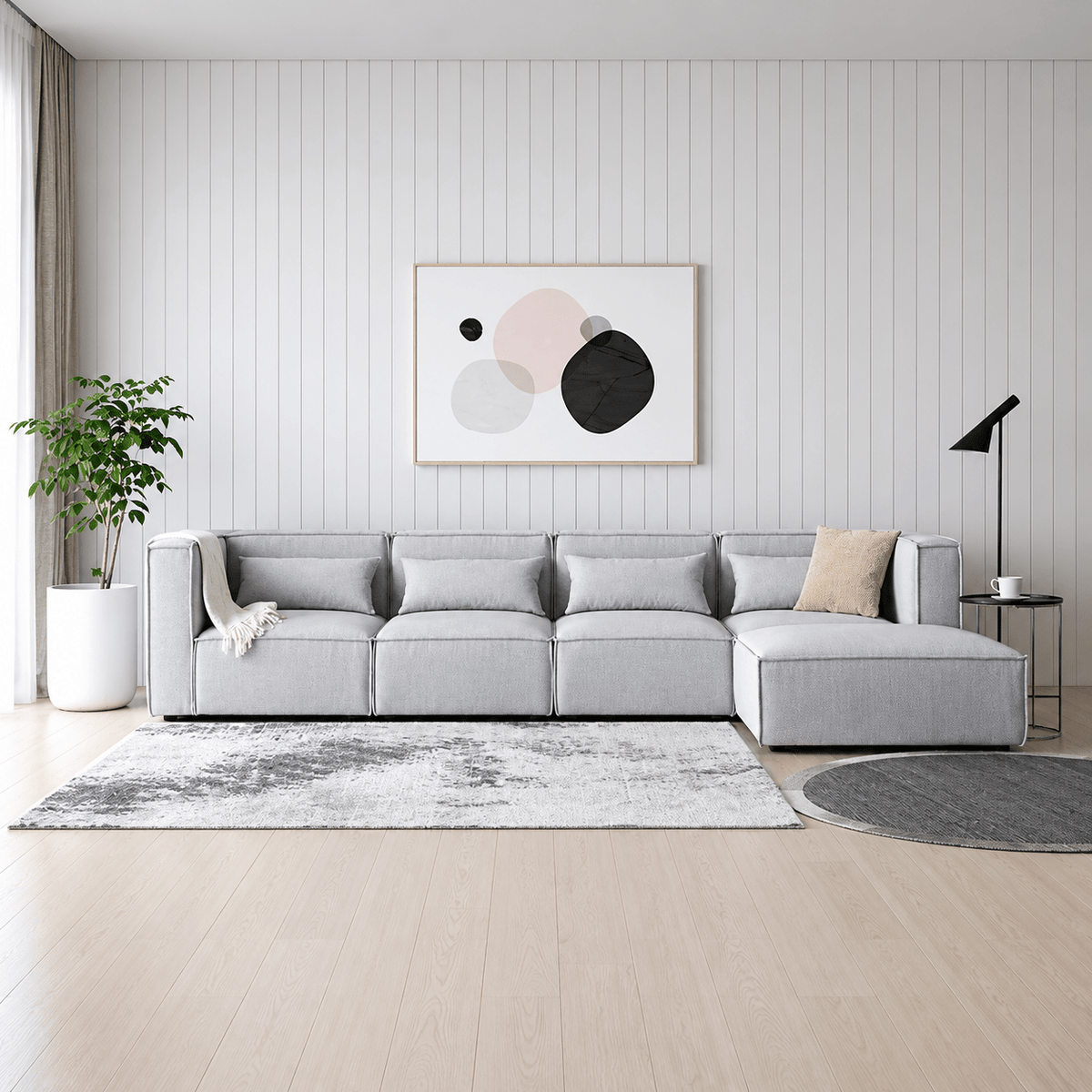 Modulares Sofa 4 Sitze mit 2 Ecken und 1 Puff Capri Grey