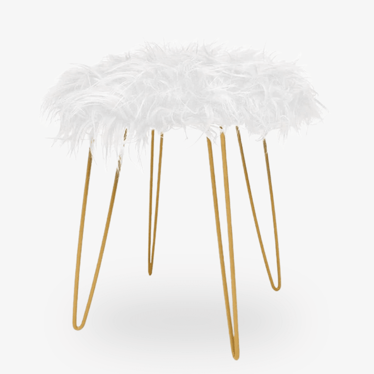 Taburete bajo pelo sintético patas oro - Vintahome