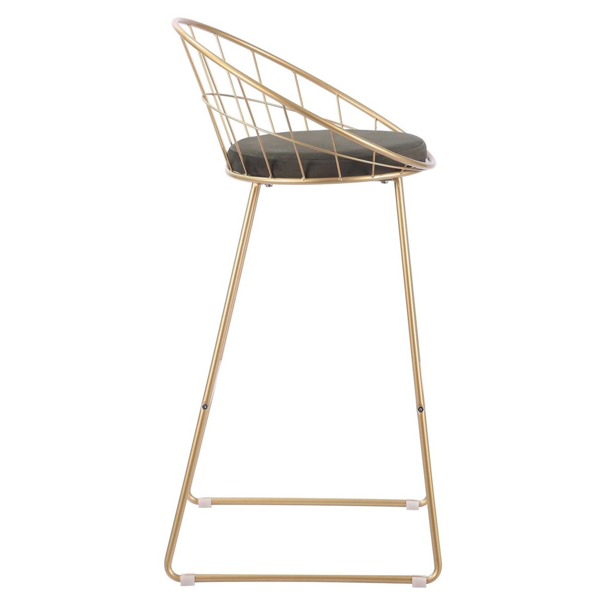 Tabouret de bar en acier doré et velours vert Stefano