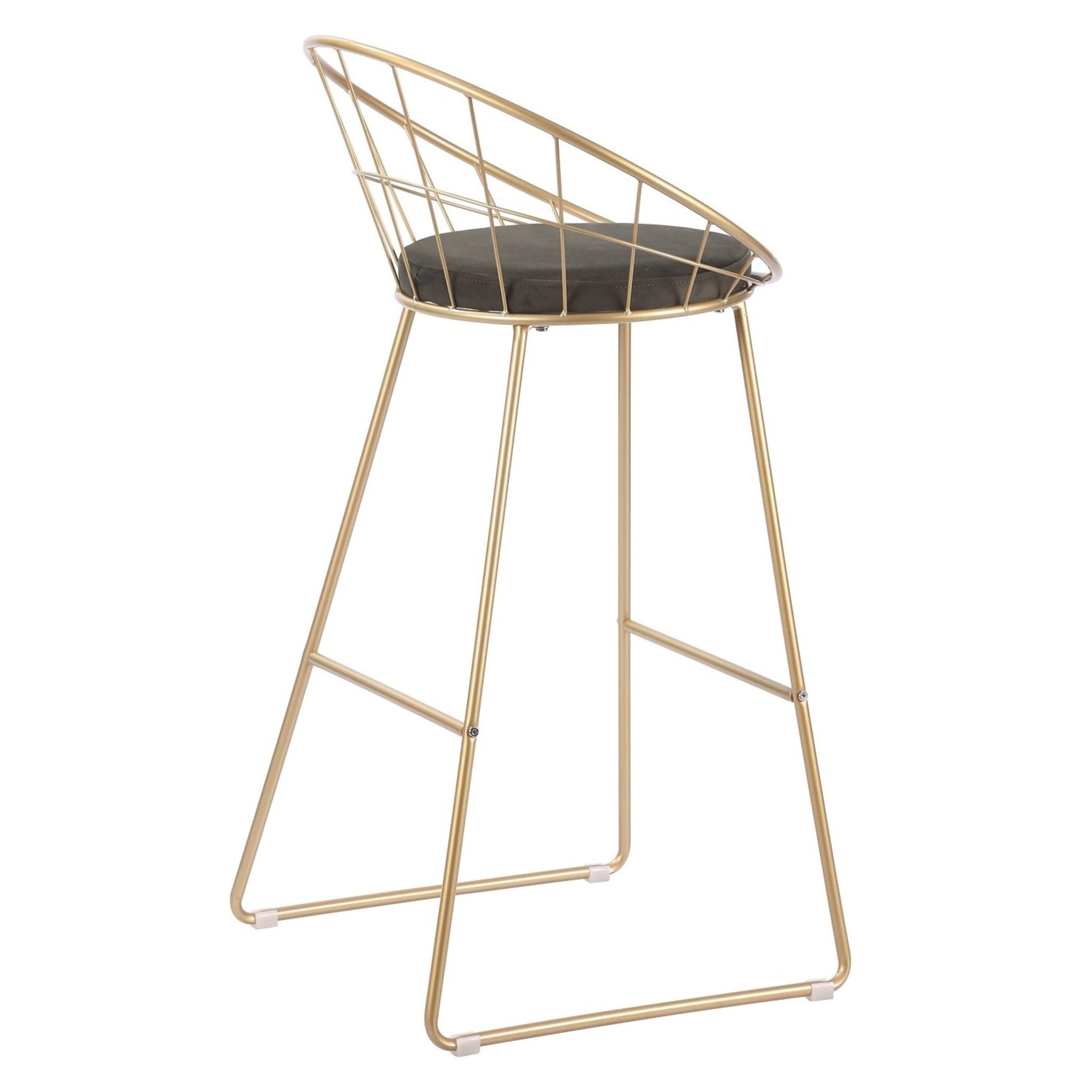 Tabouret de bar en acier doré et velours vert Stefano