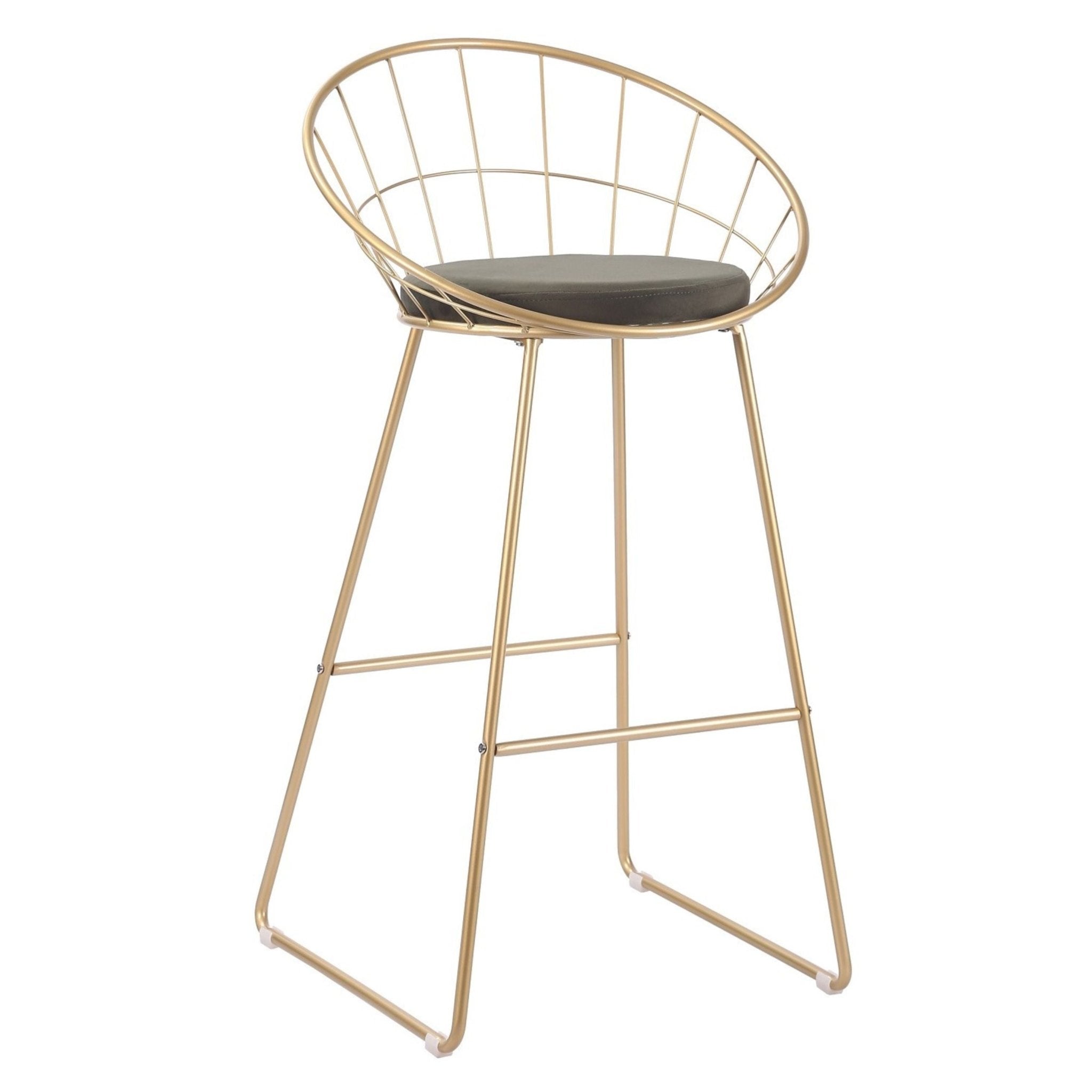 Tabouret de bar en acier doré et velours vert Stefano