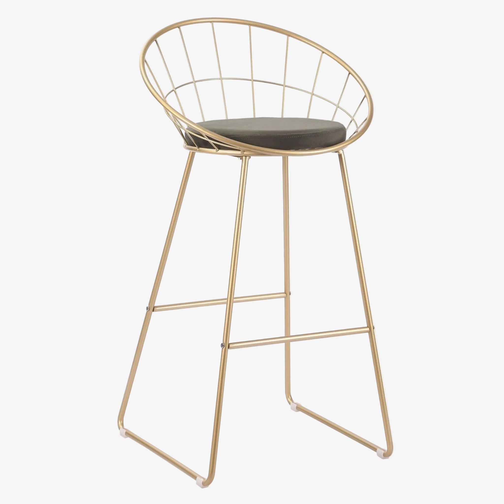 Tabouret de bar en acier doré et velours vert Stefano