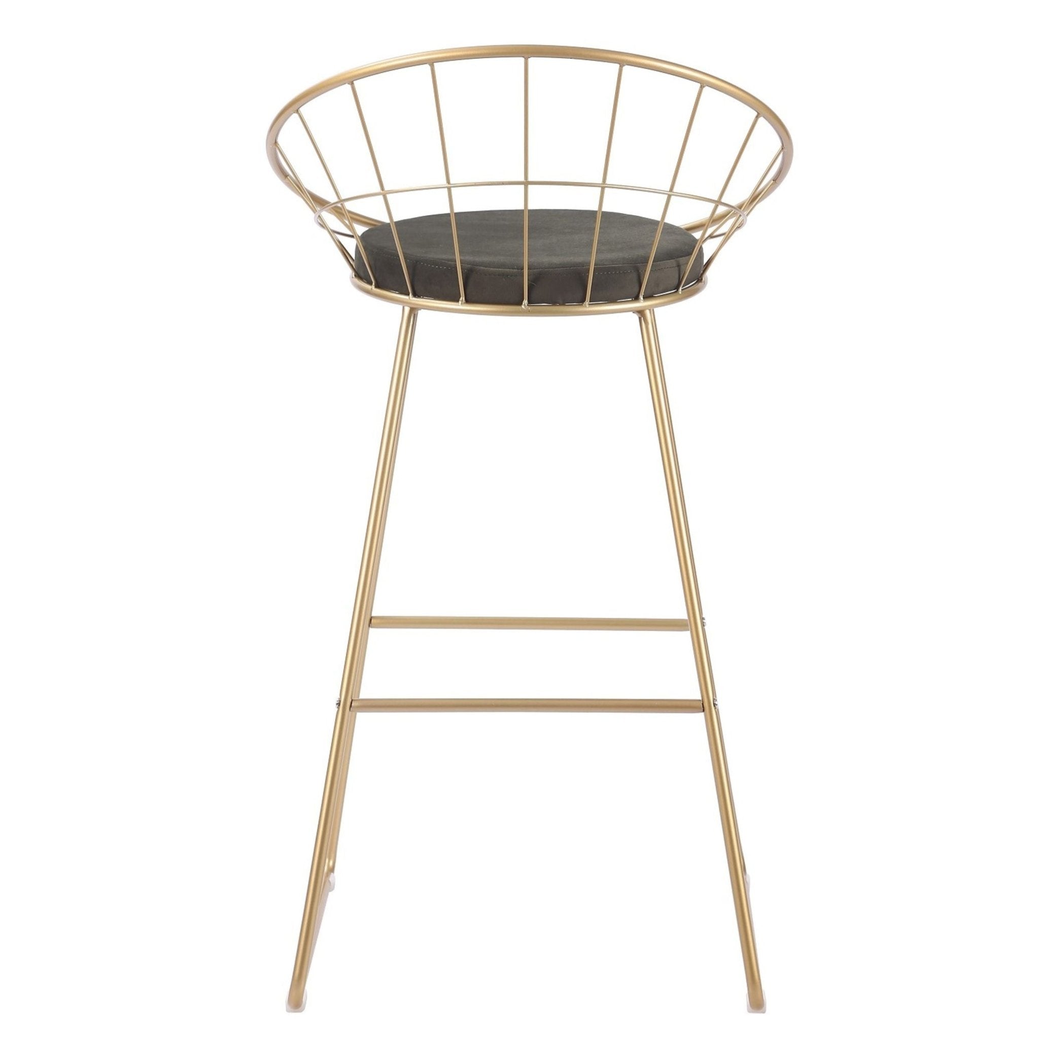 Tabouret de bar en acier doré et velours vert Stefano