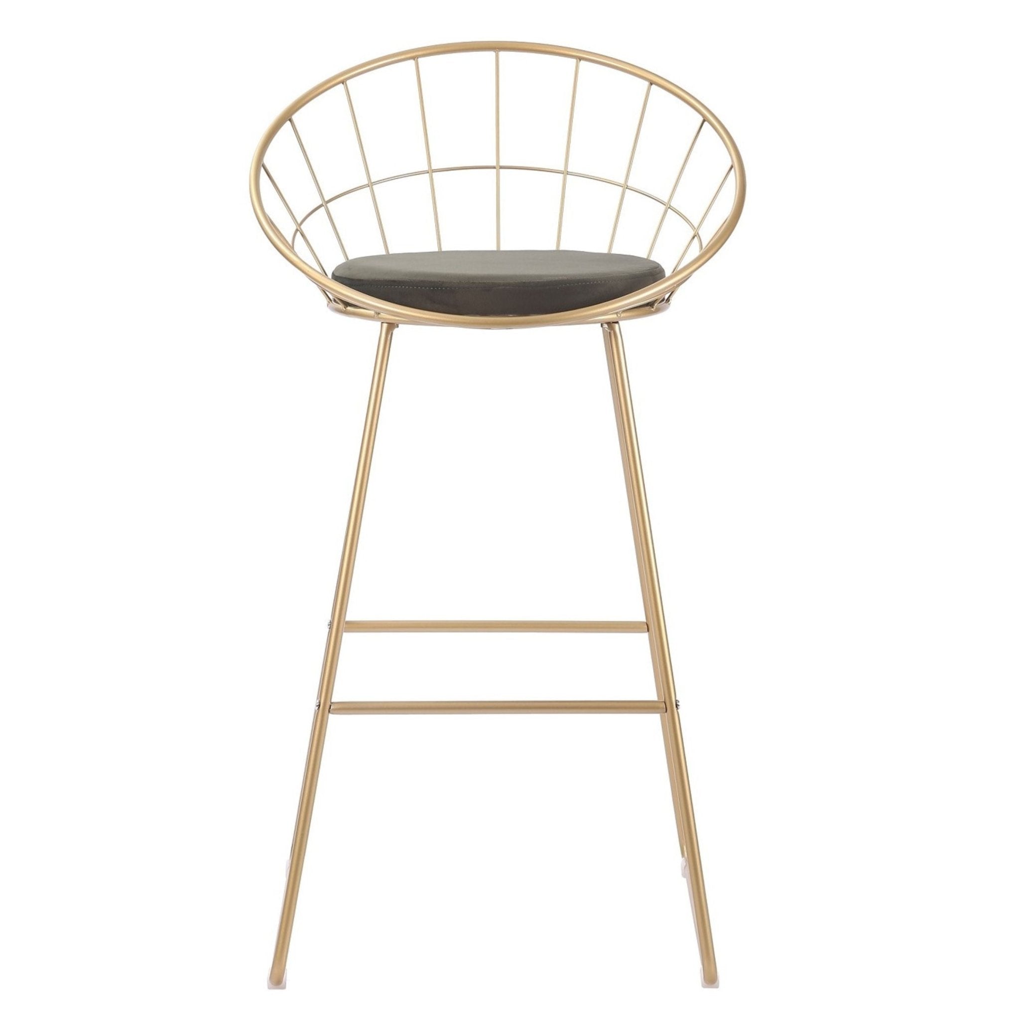 Tabouret de bar en acier doré et velours vert Stefano