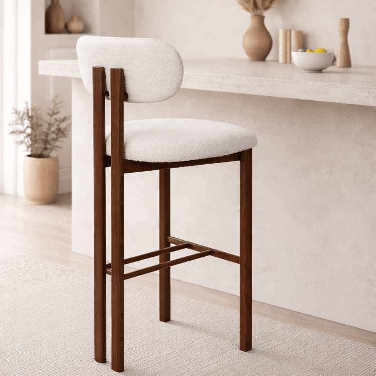 Taburete de bar acero nogal tapizado bouclé Liberty 75 - Vintahome