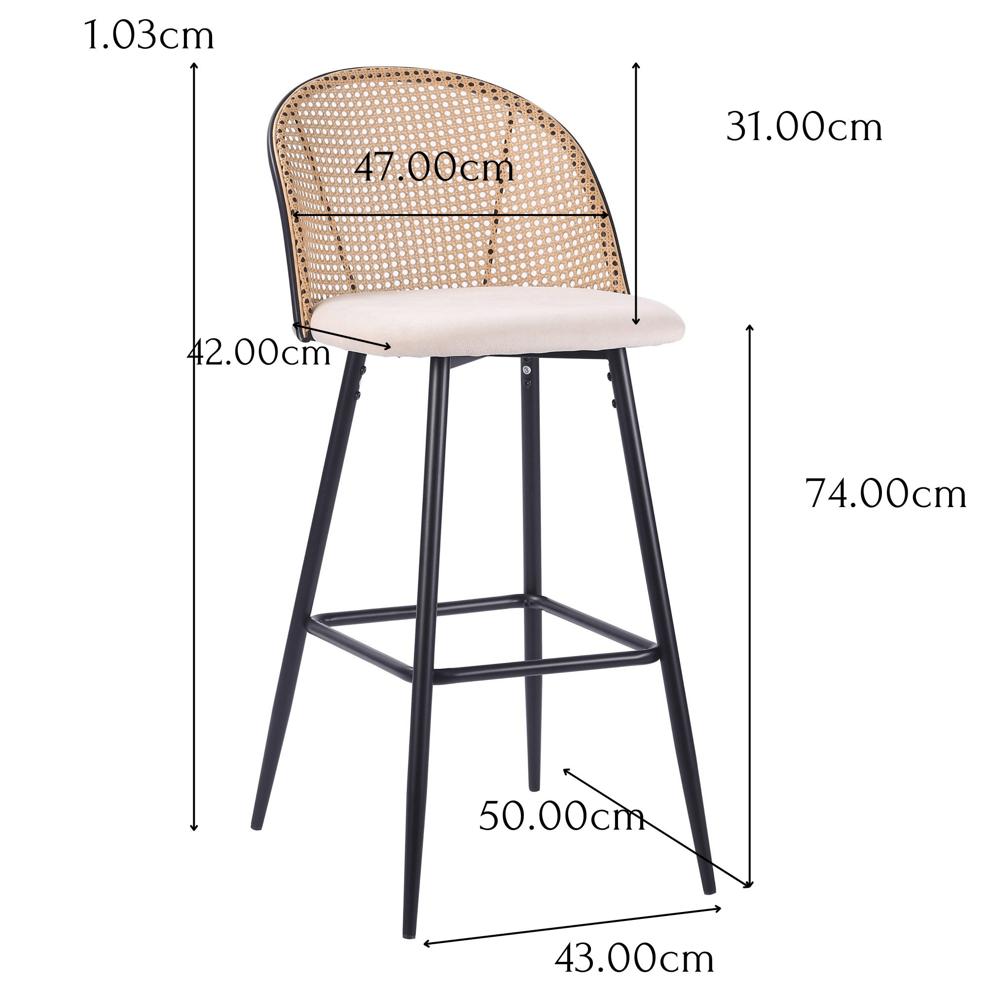 Taburete de bar bistró ratán asiento tapizado Muler - Vintahome
