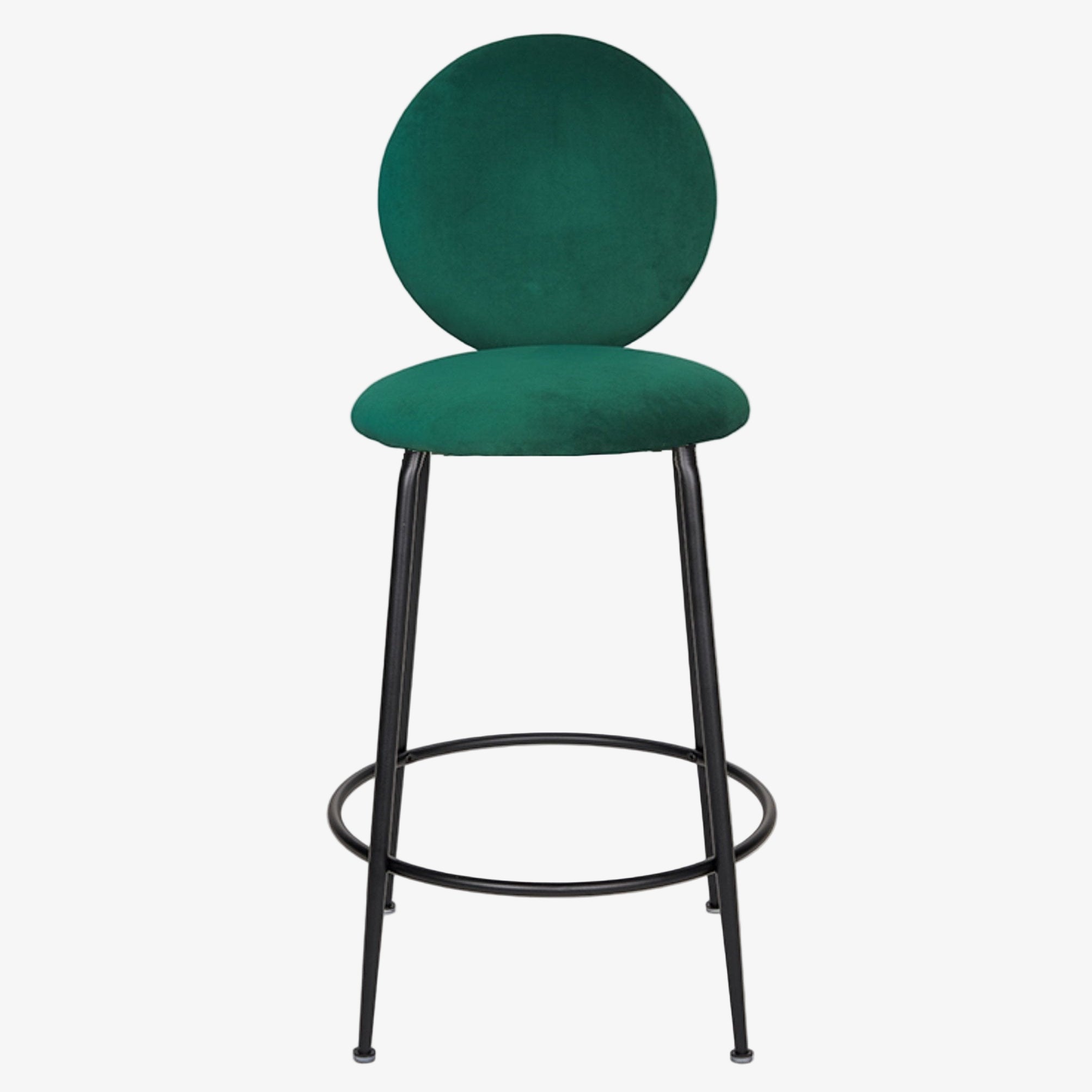 Taburete de bar Eloisse negro con respaldo H65 terciopelo verde