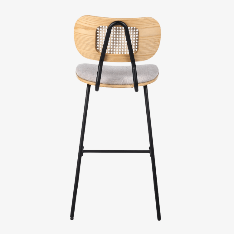 Taburete de bar H65 madera natural, ratán y tela beige Alan - Vintahome