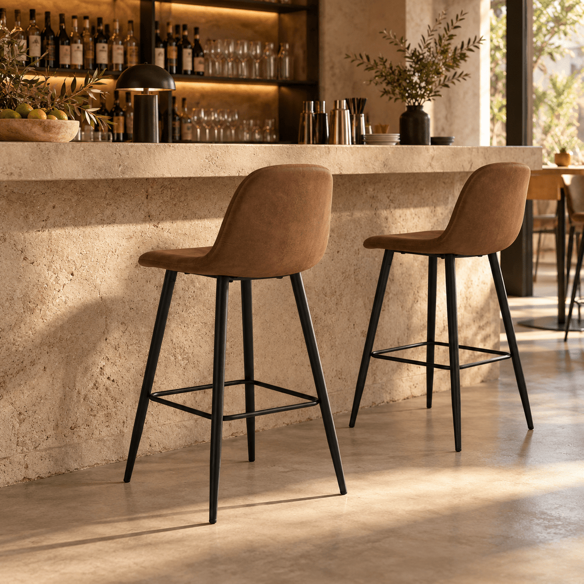 Taburete de bar microfibra marrón H75cms Bravus - Vintahome