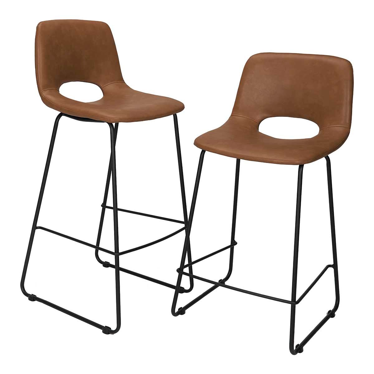 Banqueta de bar semi-couro Lewis camel Alt.75cm
