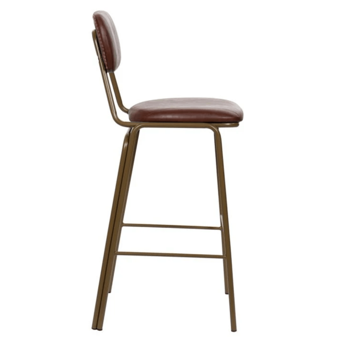 Taburete de bar vintage acero dorado y semi piel marrón Jerald H75 - Vintahome