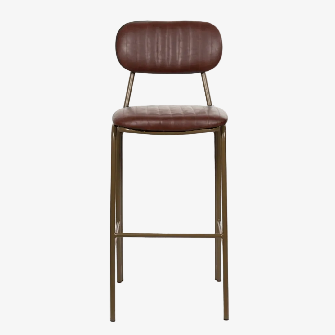 Banqueta alta vintage em aço dourado e semi couro marrom Jerald H75 - Vintahome