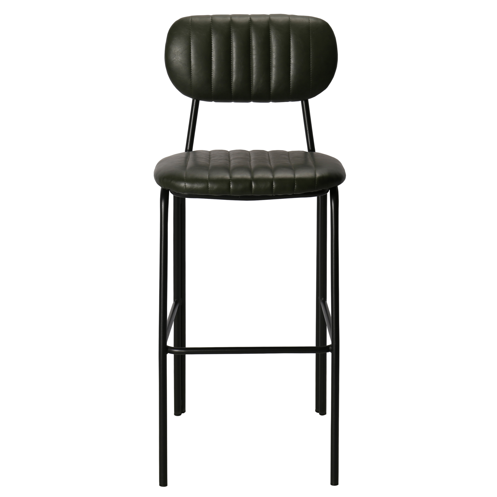 Banqueta alta vintage em aço preto e semi-couro Jerald H75 verde