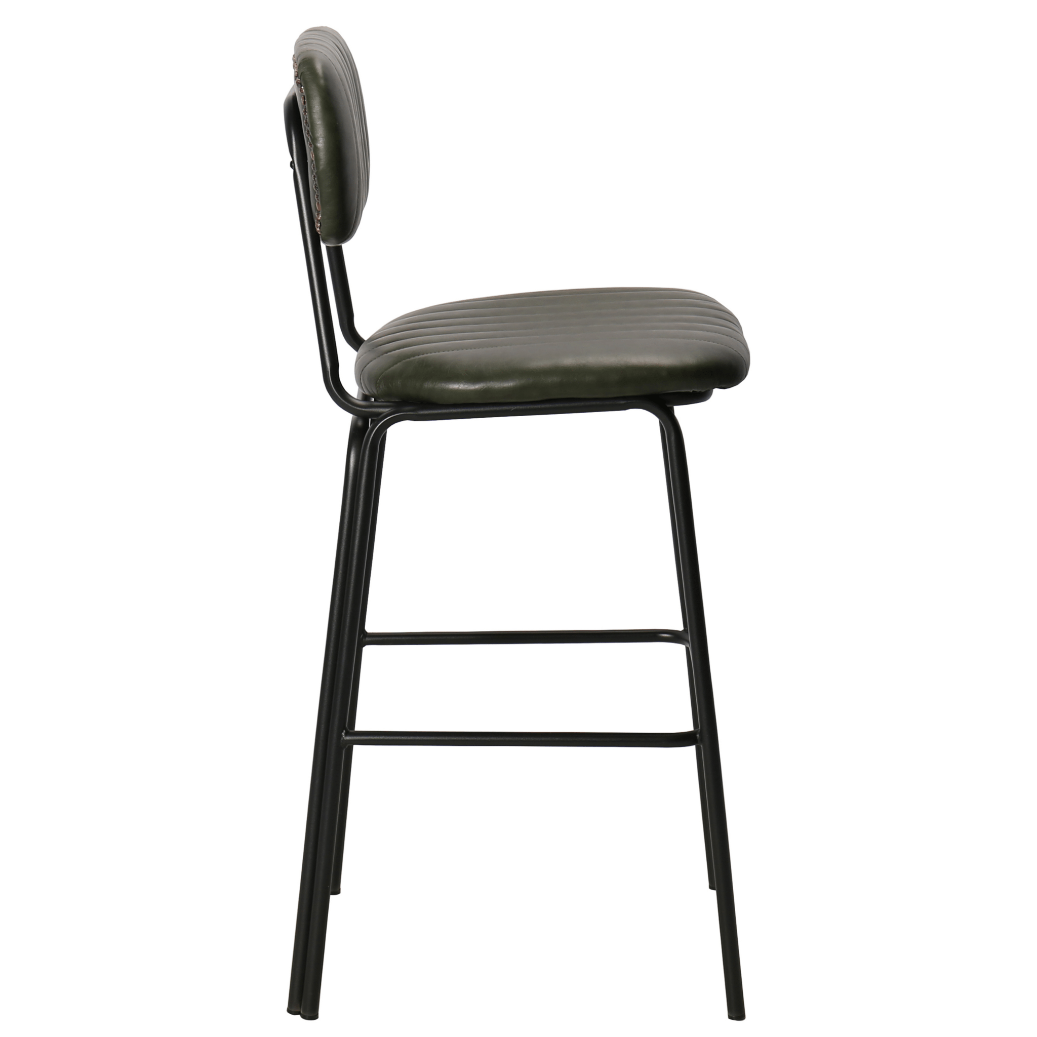 Banqueta alta vintage em aço preto e semi-couro Jerald H75 verde