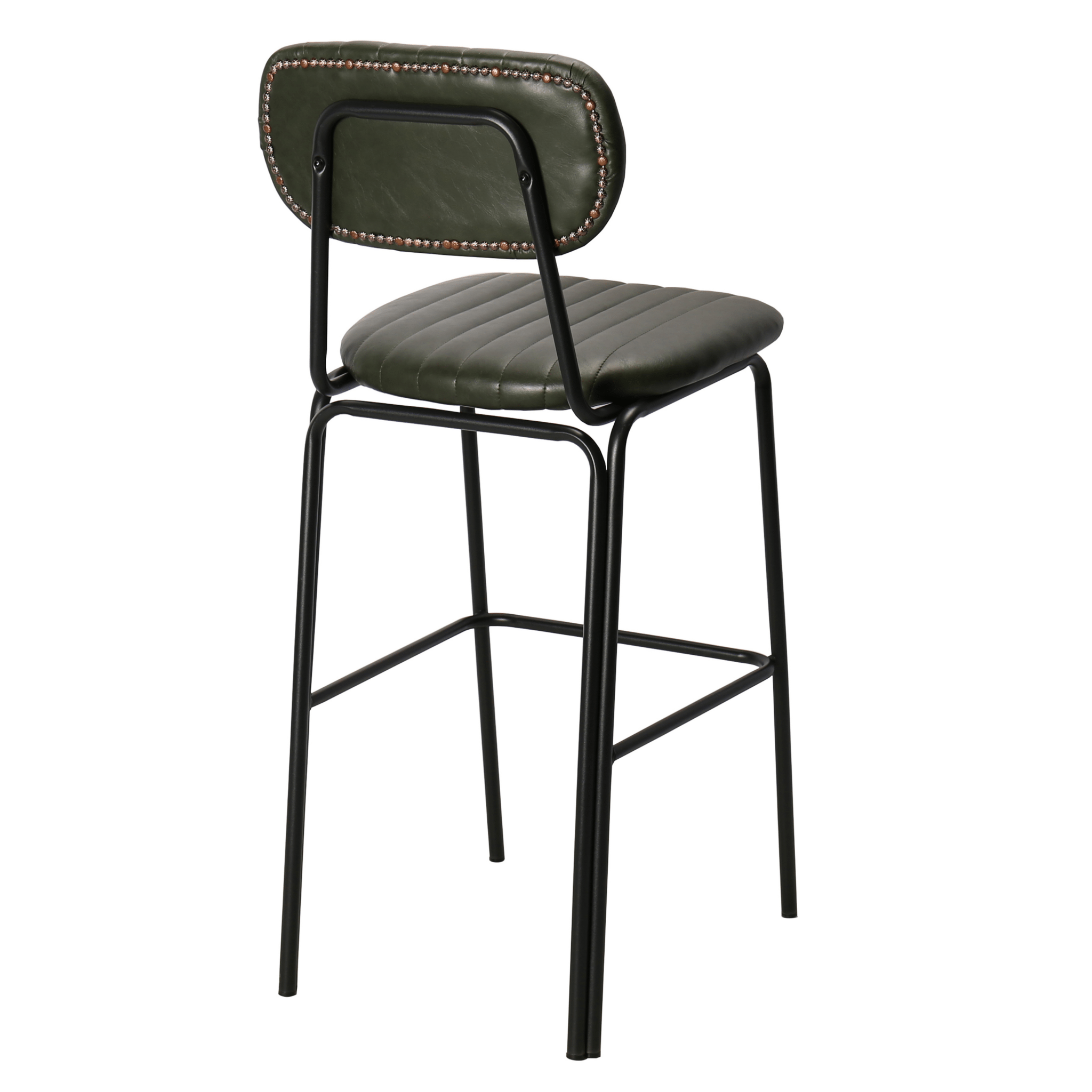 Banqueta alta vintage em aço preto e semi-couro Jerald H75 verde