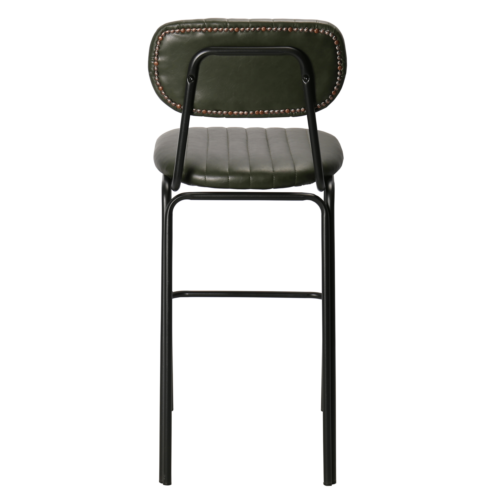 Banqueta alta vintage em aço preto e semi-couro Jerald H75 verde