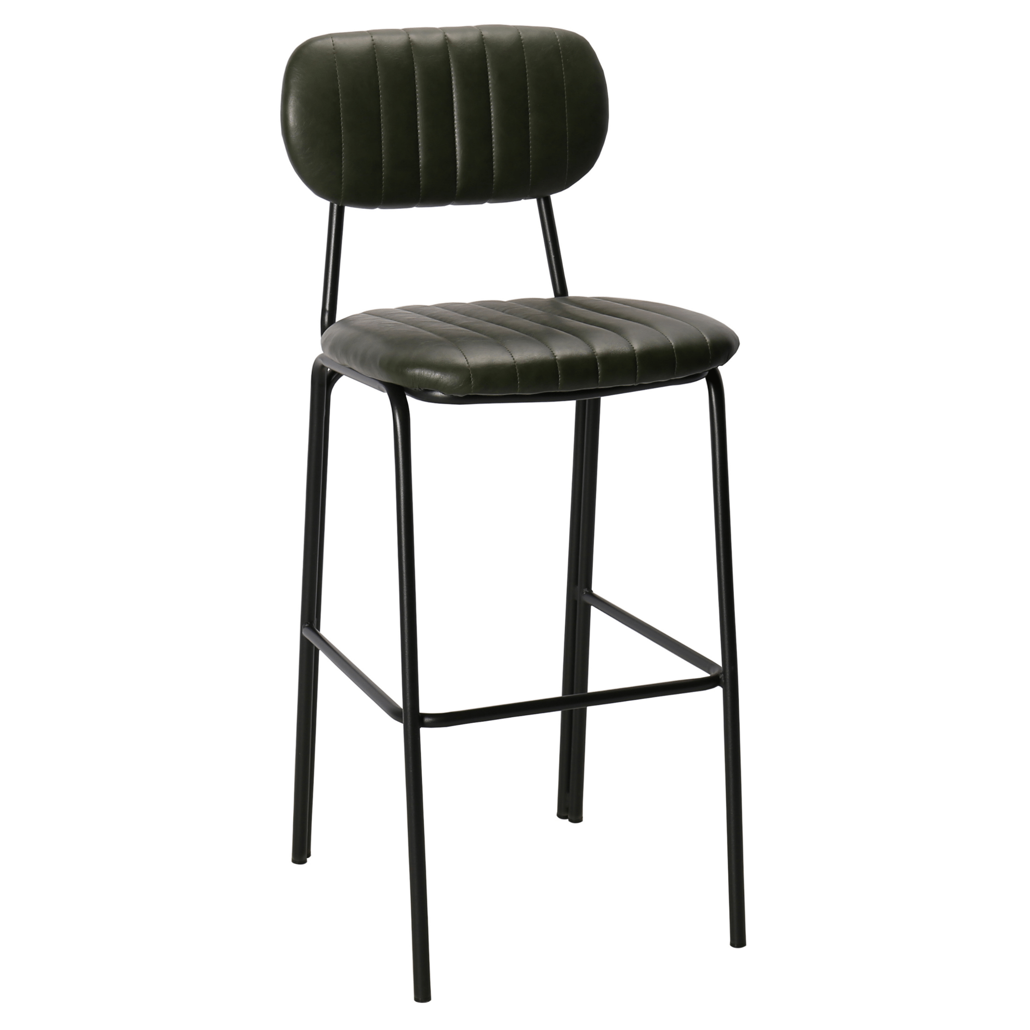 Banqueta alta vintage em aço preto e semi-couro Jerald H75 verde