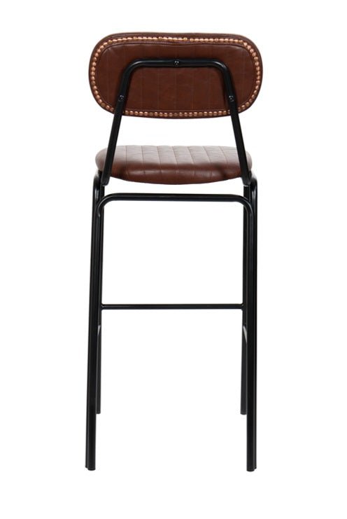 Taburete de bar vintage acero negro y semipiel marrón Jerald H65
