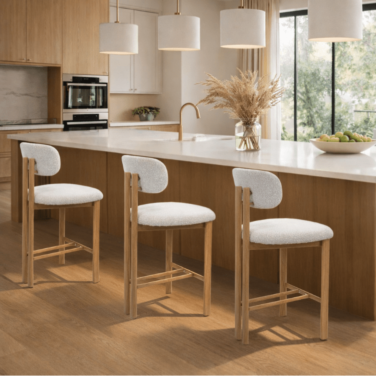 Taburete de cocina acero rosewood tapizado bouclé H65 Liberty - Vintahome