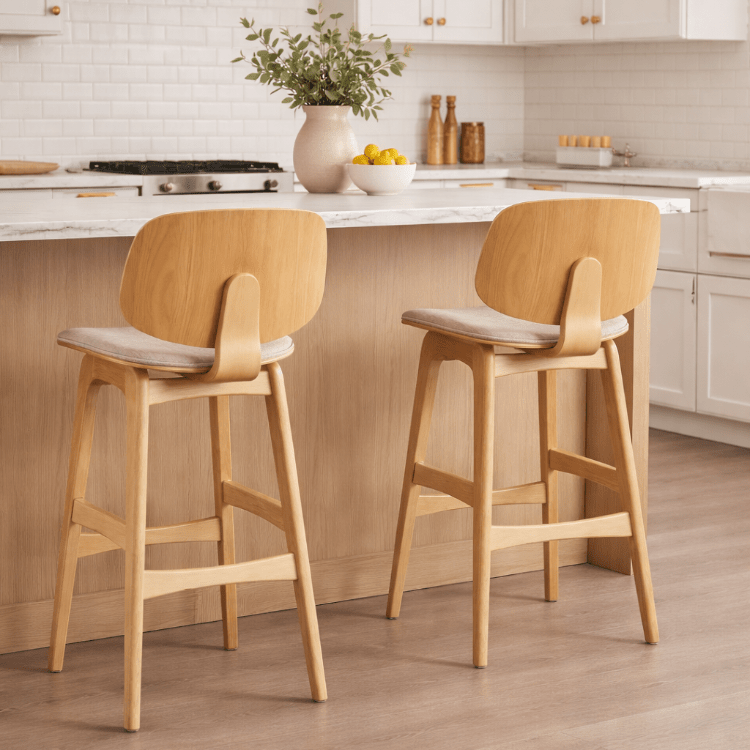 Taburete madera natural y tapizado H65 Everly - Vintahome