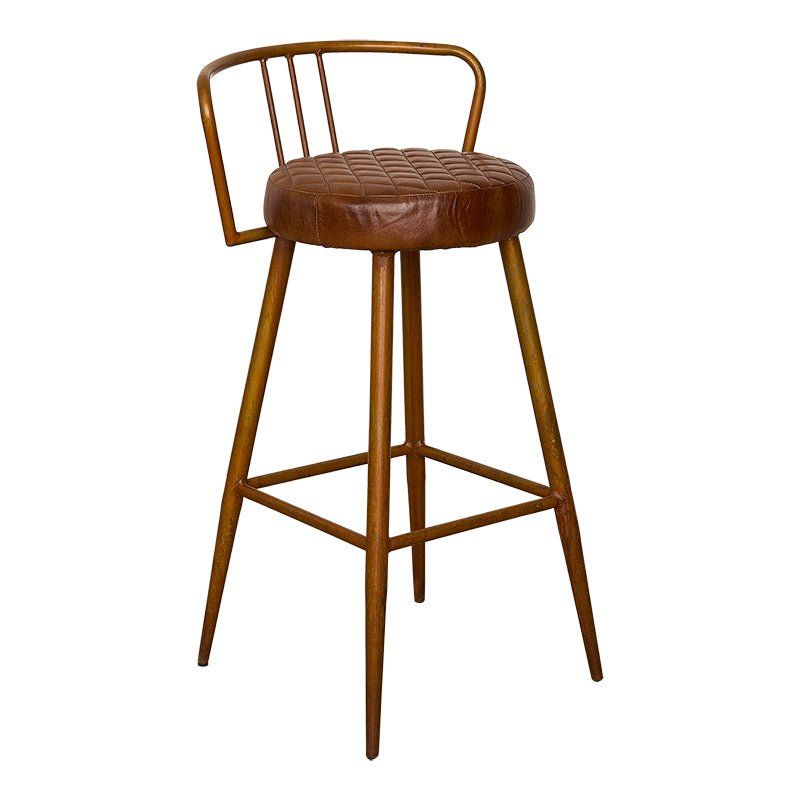 Taburete vintage asiento cuero con respaldo Trenty - Vintahome