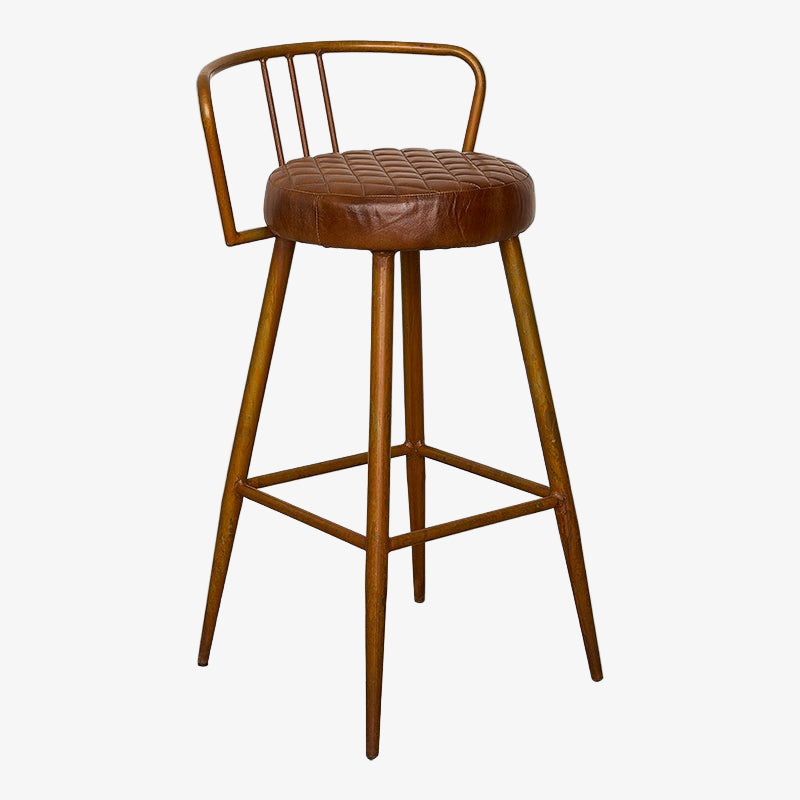 Taburete vintage asiento cuero con respaldo Trenty - Vintahome