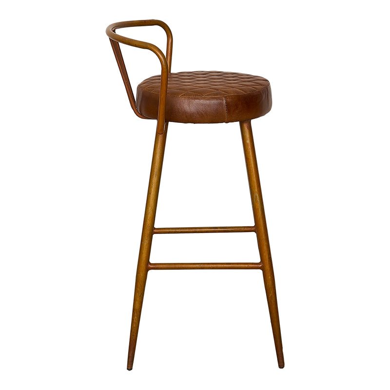 Taburete vintage asiento cuero con respaldo Trenty - Vintahome