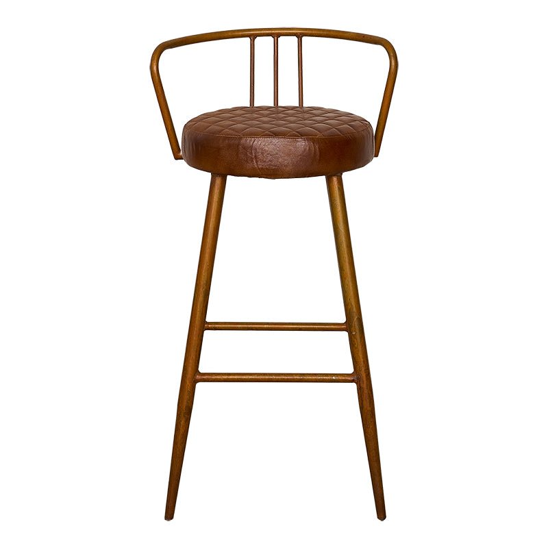 Taburete vintage asiento cuero con respaldo Trenty - Vintahome