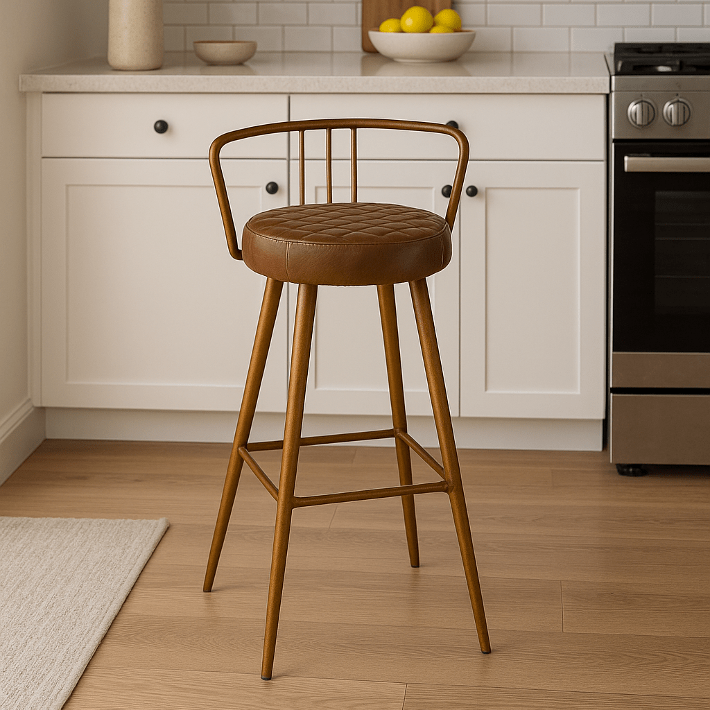 Taburete vintage asiento cuero con respaldo Trenty - Vintahome