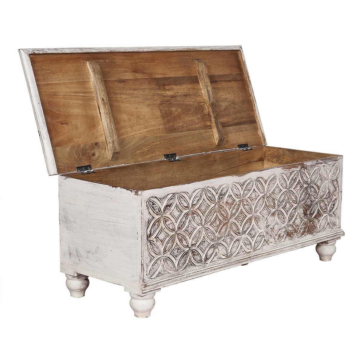 Baúl de mango tallado blanco 120cms Merlín