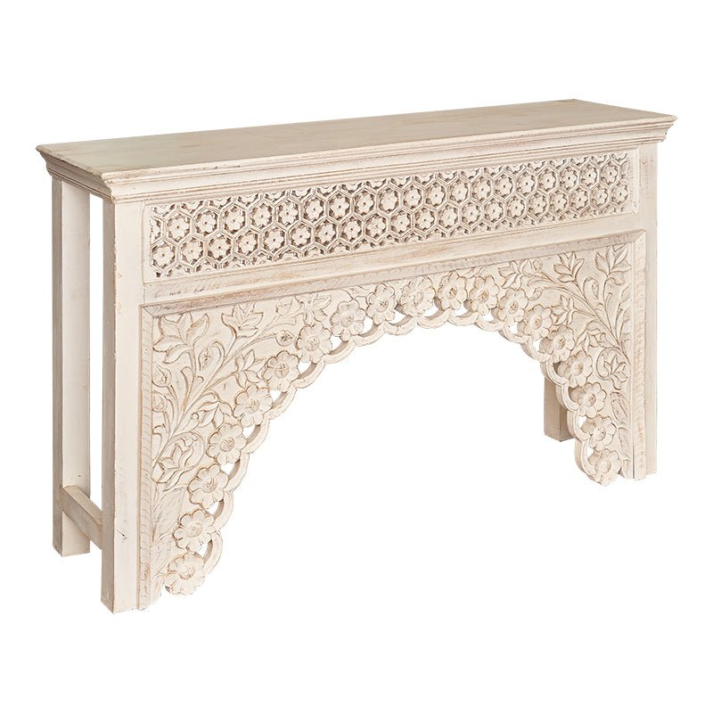 Console en bois sculpté blanc vieilli