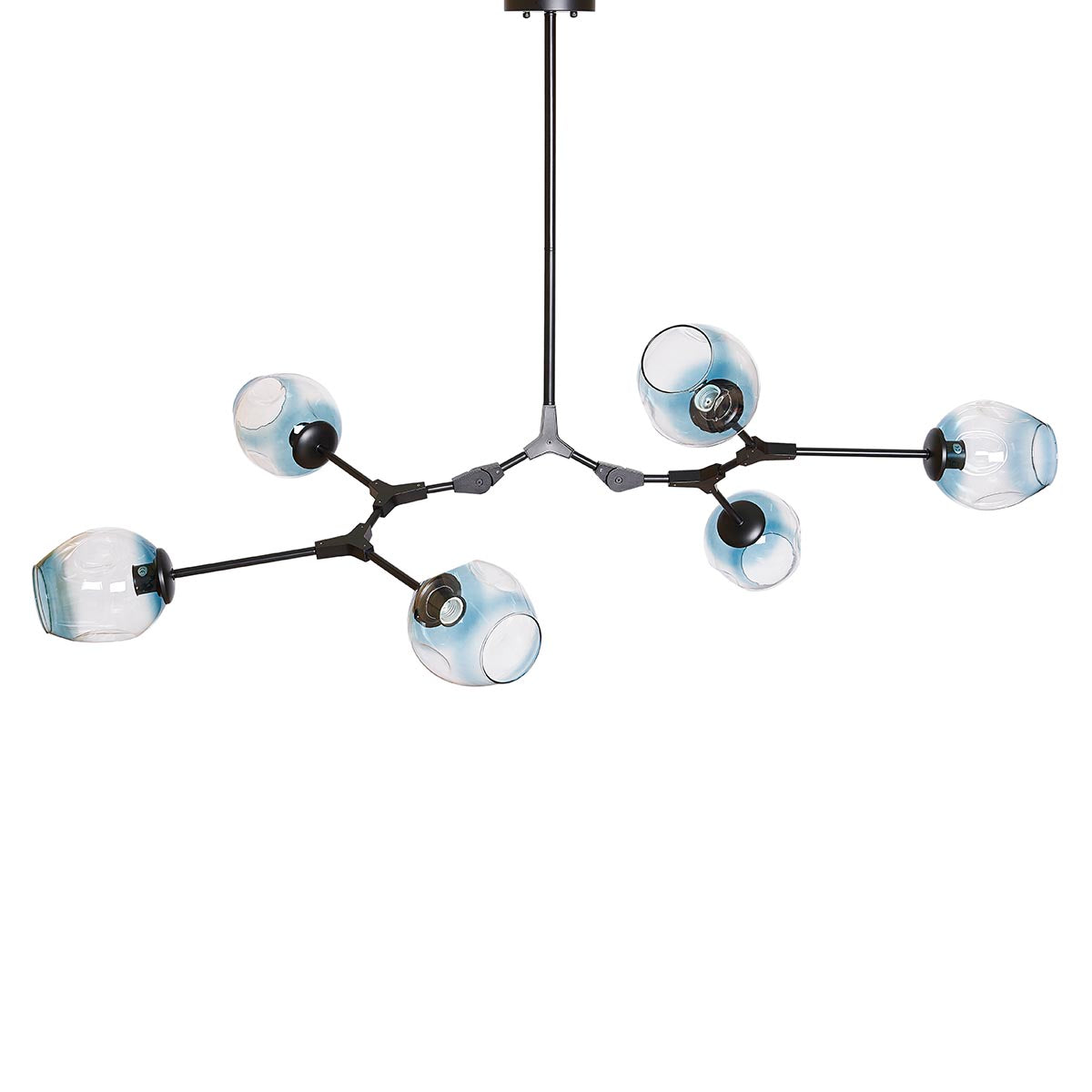 Lámpara de techo 6 brazos acero negro y cristal azul Chandelier