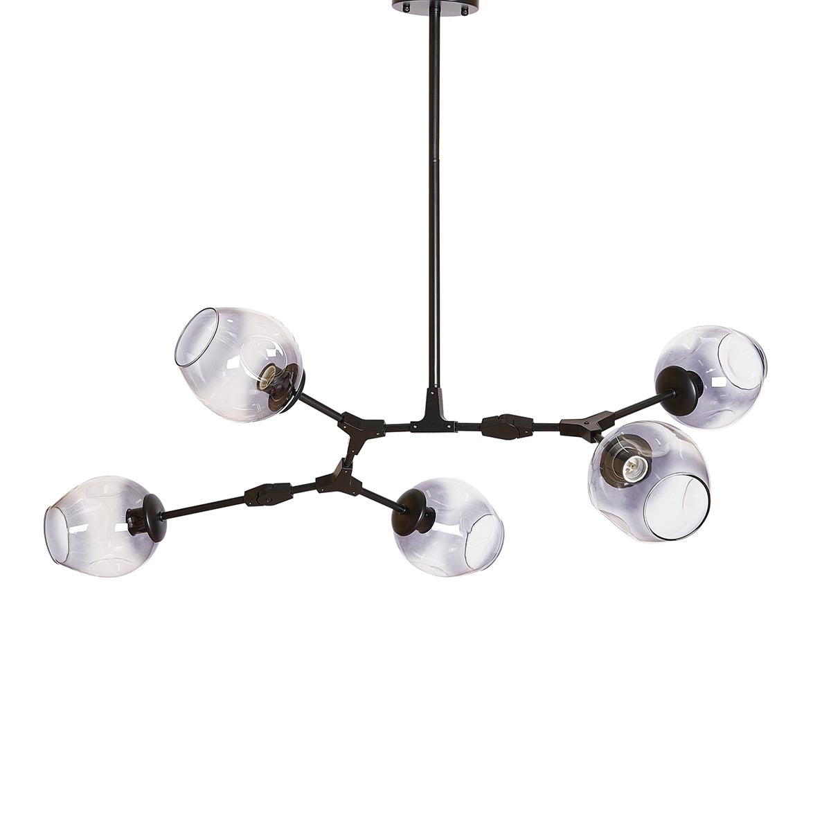 Lámpara de techo 5 brazos acero negro y cristal gris Chandelier