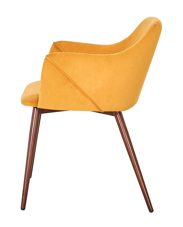 Sillón de comedor de terciopelo amarillo nogal Jara