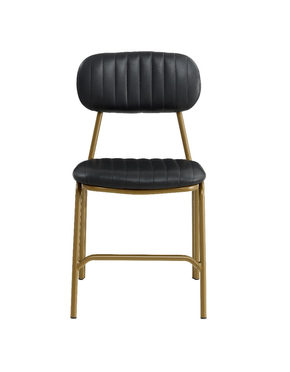 Silla de comedor vintage de acero dorado y mitad cuero marrón Jerald - Silla de comedor vintage