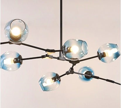 Lámpara de techo 9 brazos acero negro y cristal azul Chandelier - Vintahome