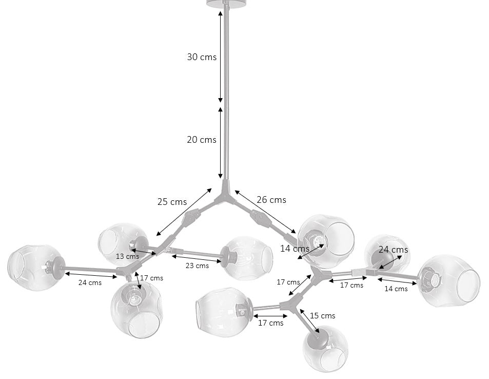 Lámpara de techo 9 brazos acero negro y cristal gris Chandelier - Vintahome
