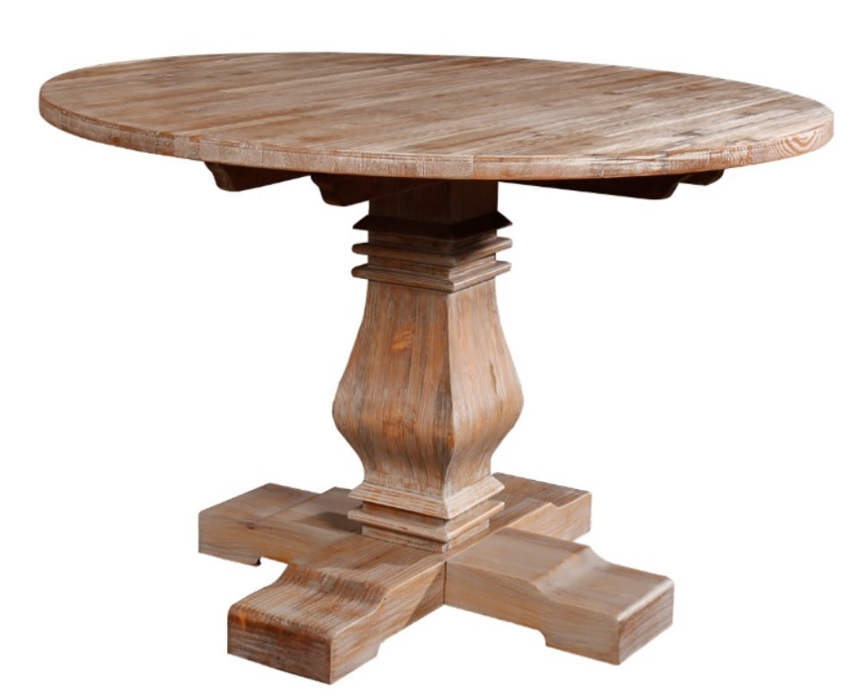 Mesa vintage industrial fabricada con madera de pino y base de metal