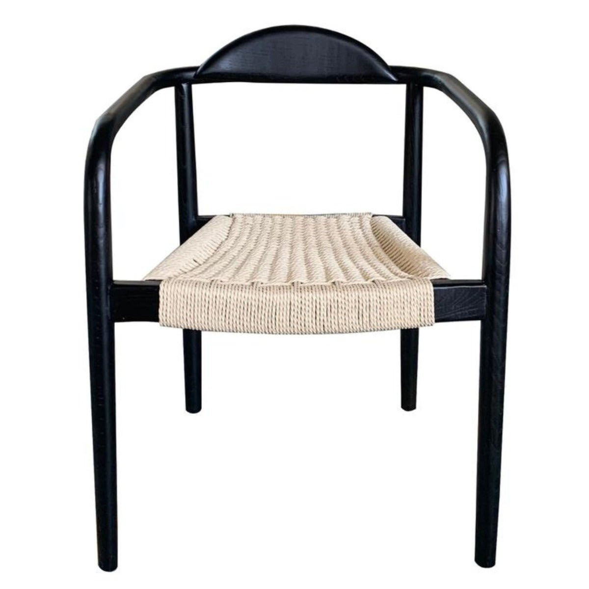Chaise de salle à manger avec accoudoirs en bois noir et assise tressée Cloe
