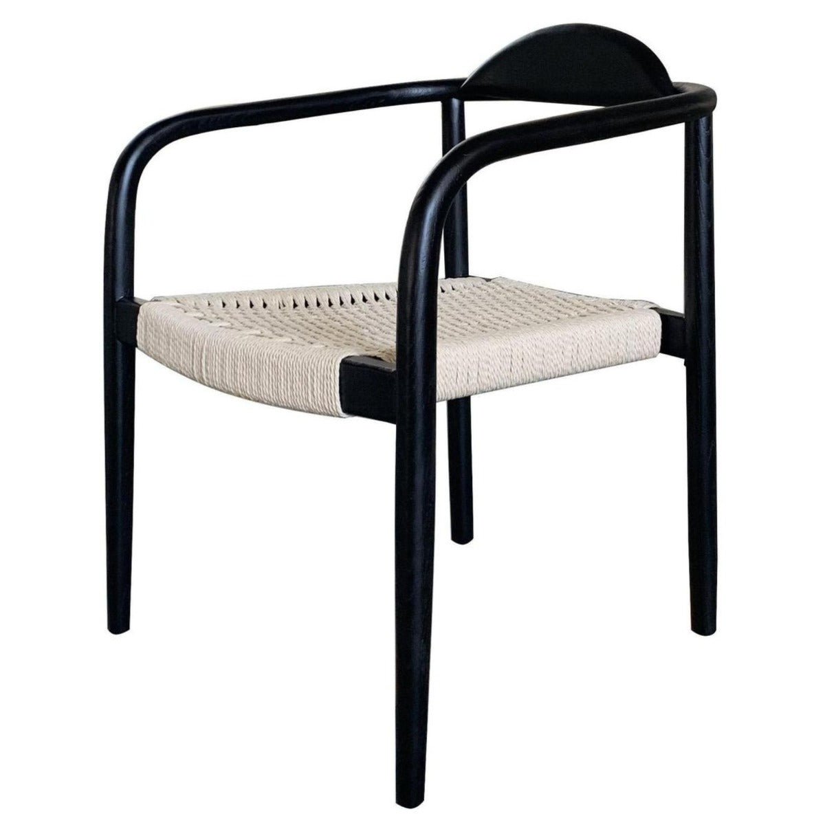 Chaise de salle à manger avec accoudoirs en bois noir et assise tressée Cloe