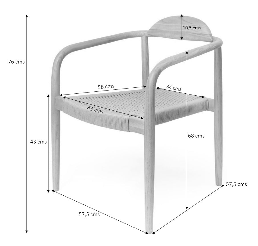 Chaise de salle à manger avec accoudoirs en bois noir et assise tressée Cloe