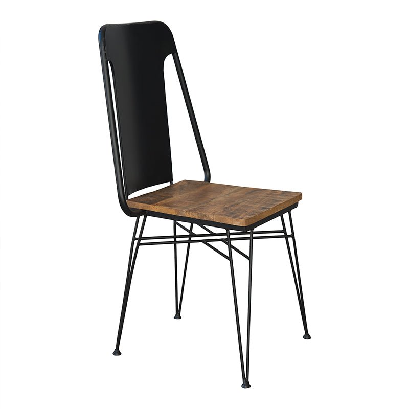 Zwart stalen vintage eetkamerstoel en antoine hout
