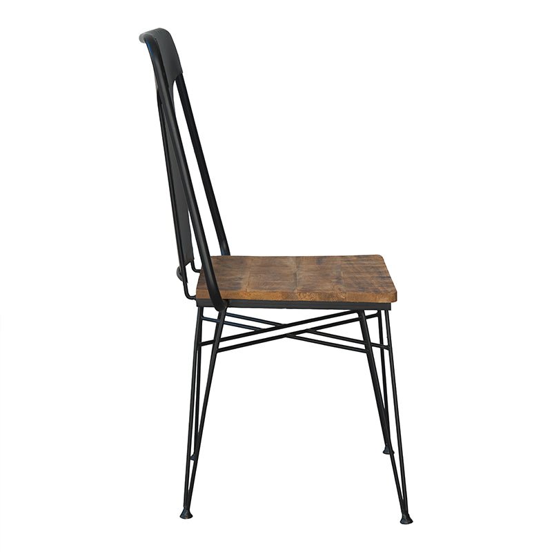 Zwart stalen vintage eetkamerstoel en antoine hout
