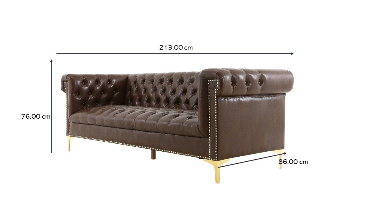 Canapé Chesterfield 3 places PU couleur marron Pool