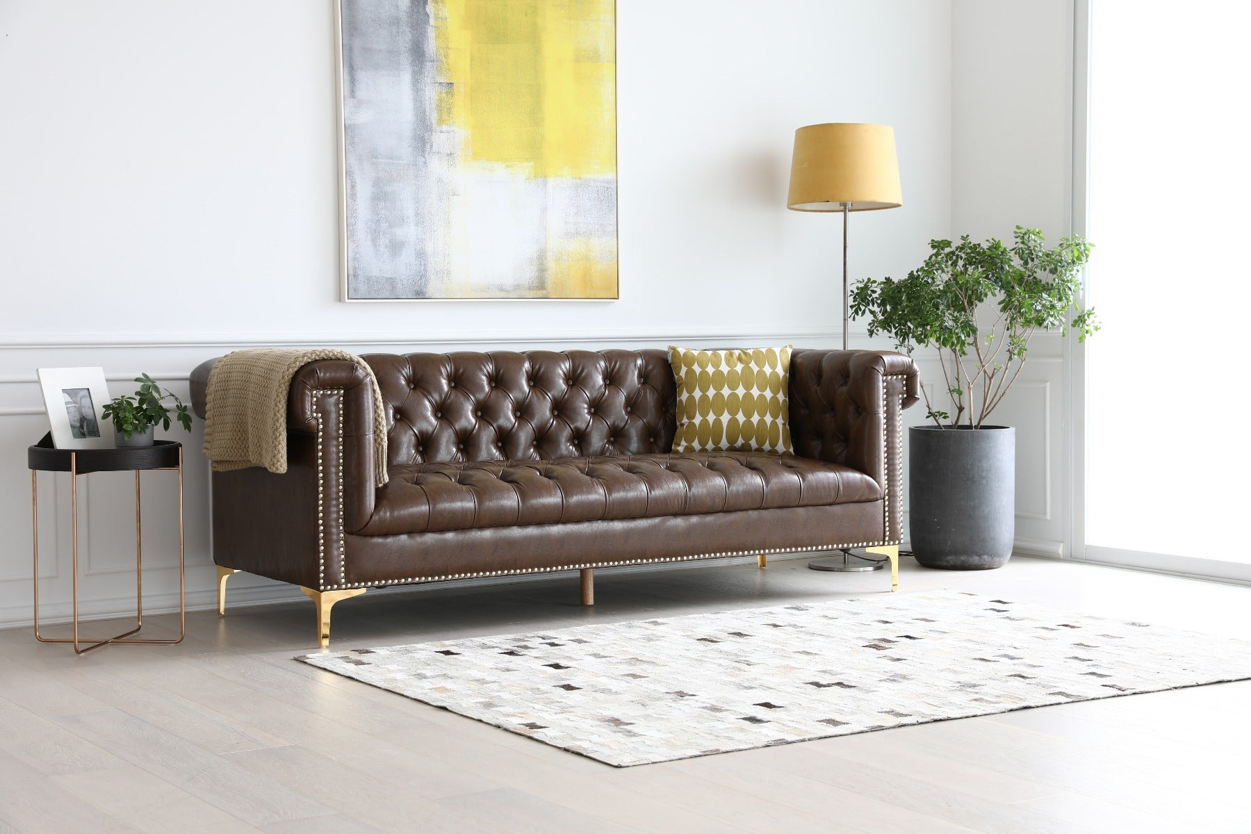 Canapé Chesterfield 3 places PU couleur marron Pool